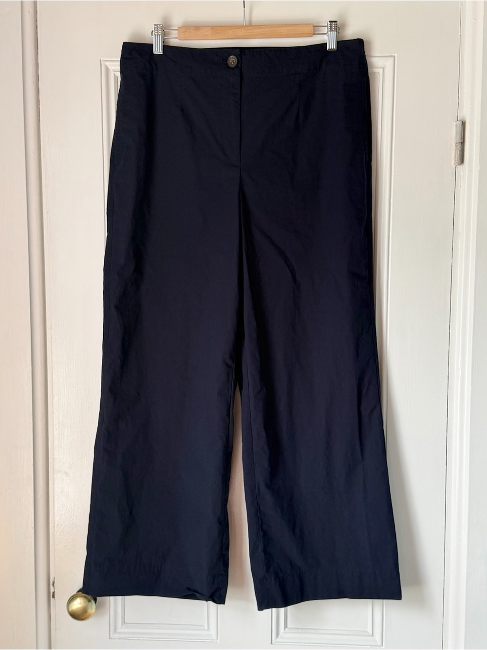 Talbots Navy Blue Cropped Chino Wide Leg Pants Size 14 Lightweight Cotton